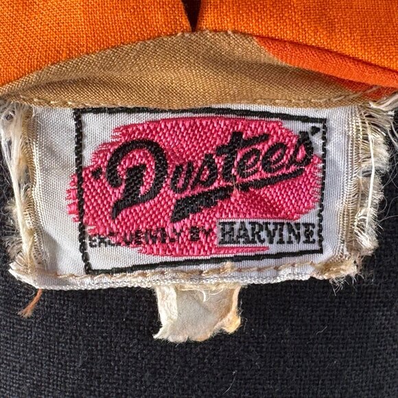 Vintage 1970s duster, orange, tan stripes & polka dots housecoat, short sleeves - Picture 9 of 9